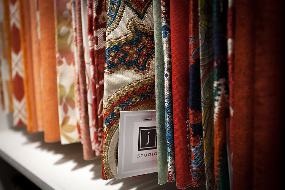 Closeup view of colourful J Studio fabrics.